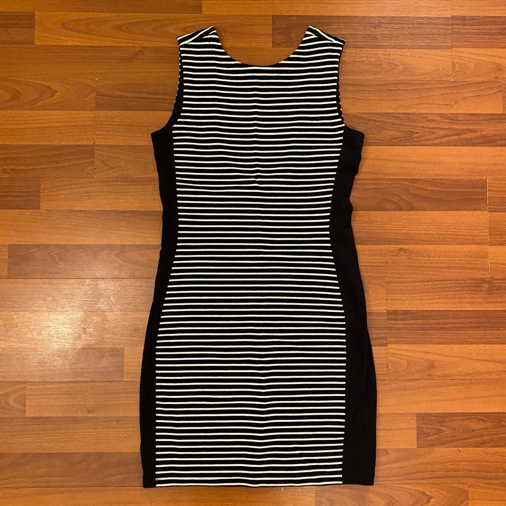 Athleta Black & White Striped Midi Dress